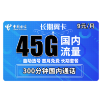 CHINA TELECOM 中国电信 长期翼卡（45G全国流量+300分钟通话）